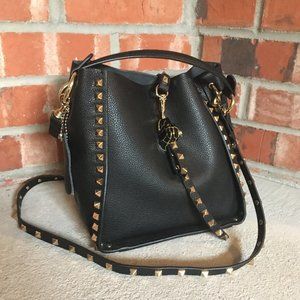 Black purse clutch handbag leather with gold spikes